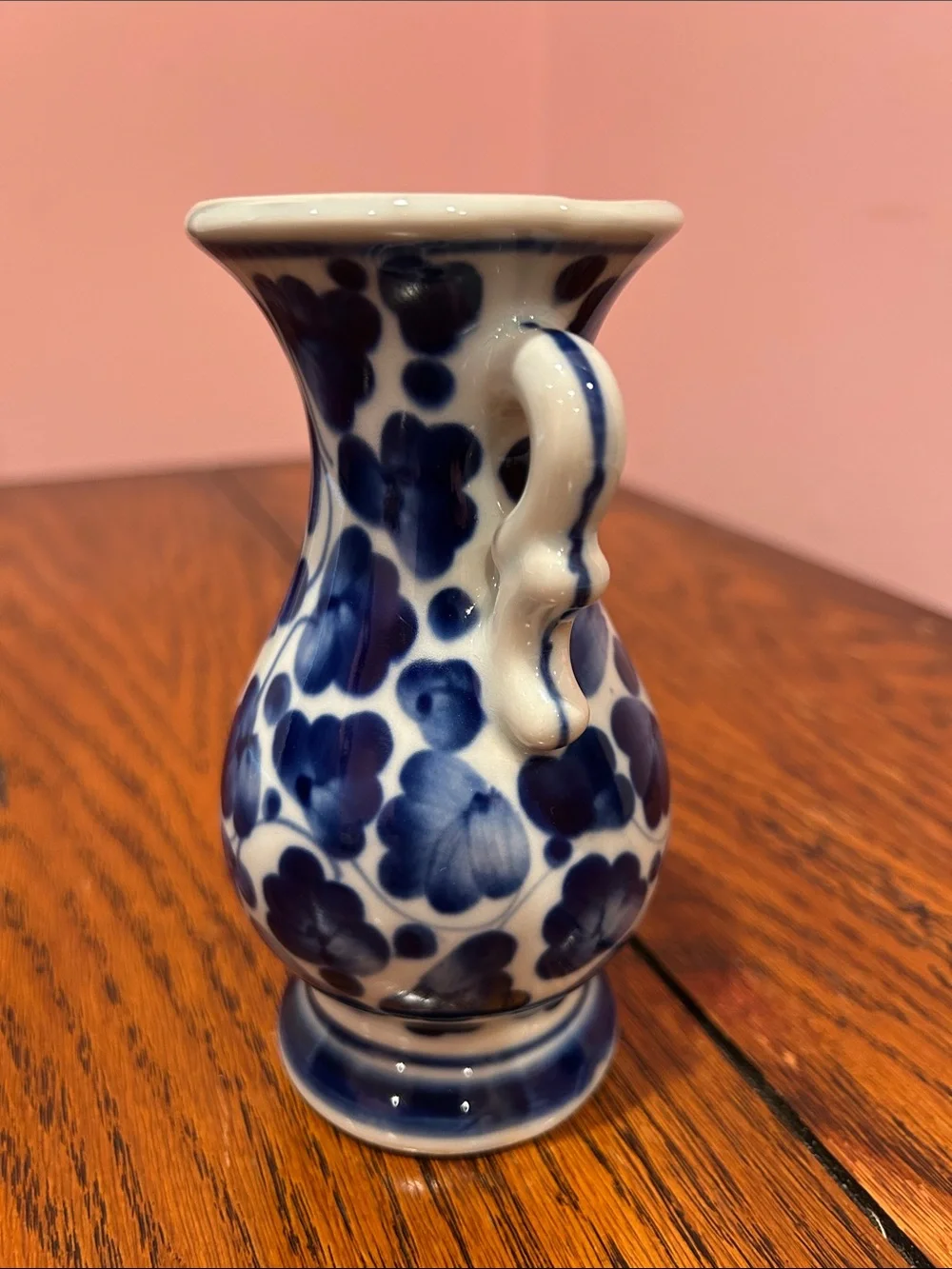 Blue and White Ceramic Mini Vase with Double Handles
